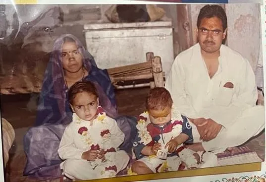 Old Photo of Bhajan Lal Sharma, his wife and two sons.