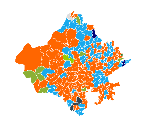 Results Map of Rajasthan 2023 Elections