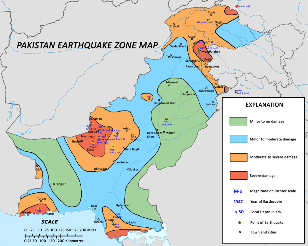 Earthquake Map of Pakistan with Pak Occupied Kashmir in the Map